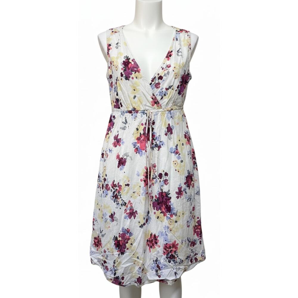 Eddie Bauer Dress 6 White Pink Yellow Floral 100% Cotton Cottage Prairie Chic